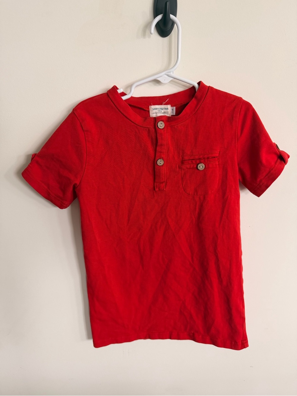 Boys Red Henley Pocket Tee with Button Placket